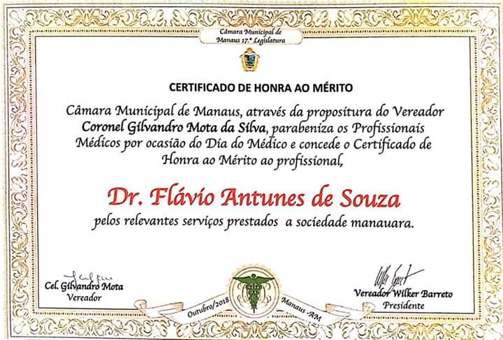 Certificado em homenagem ao Dr. Flávio Antunes